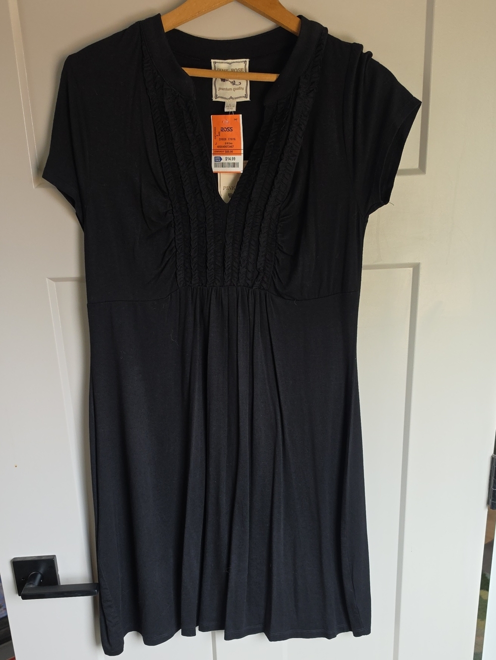 Black Pleated V-Neck Knit Dress